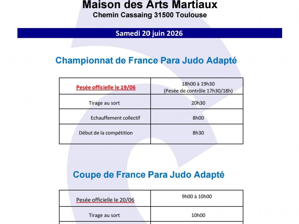 Image de l'actu 'FLASH INFO CHAMPIONNAT ET COUPE DE FRANCE PARA JUDO ADAPTÉ'
